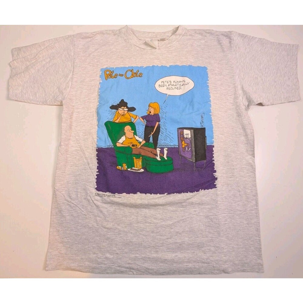 Vtg 90's Pete & Clete Comic Graphic Funny Single Stich Shirt Mens Size L White